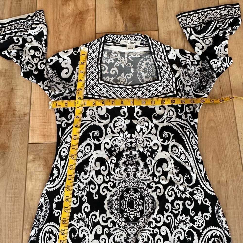 WHBM Black & White 3/4 Sleeve Square Neck Lightweight Pattern Midi-Knee Size XS - Picture 5 of 12